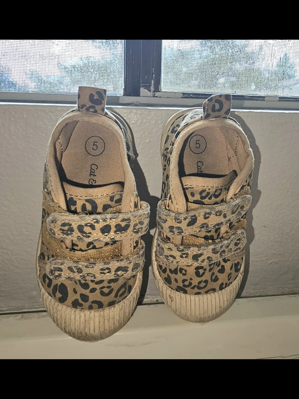Kids Leopard Print Velcro Sneakers - Size 5